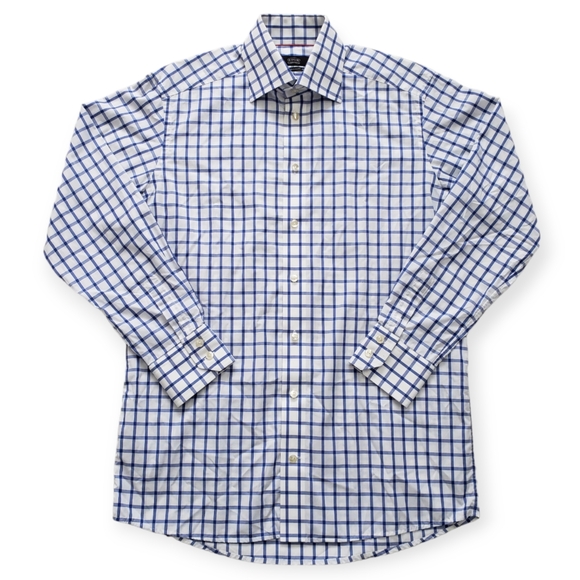 Eton Other - Eton Contemporary Dress Shirt White Blue Windowpane Plaid Button Up 15.5 39